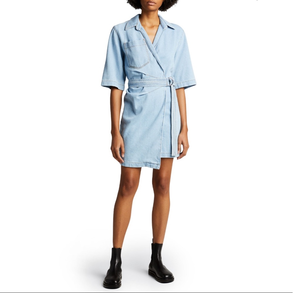 Denim Tie Waist Wrap Dress
